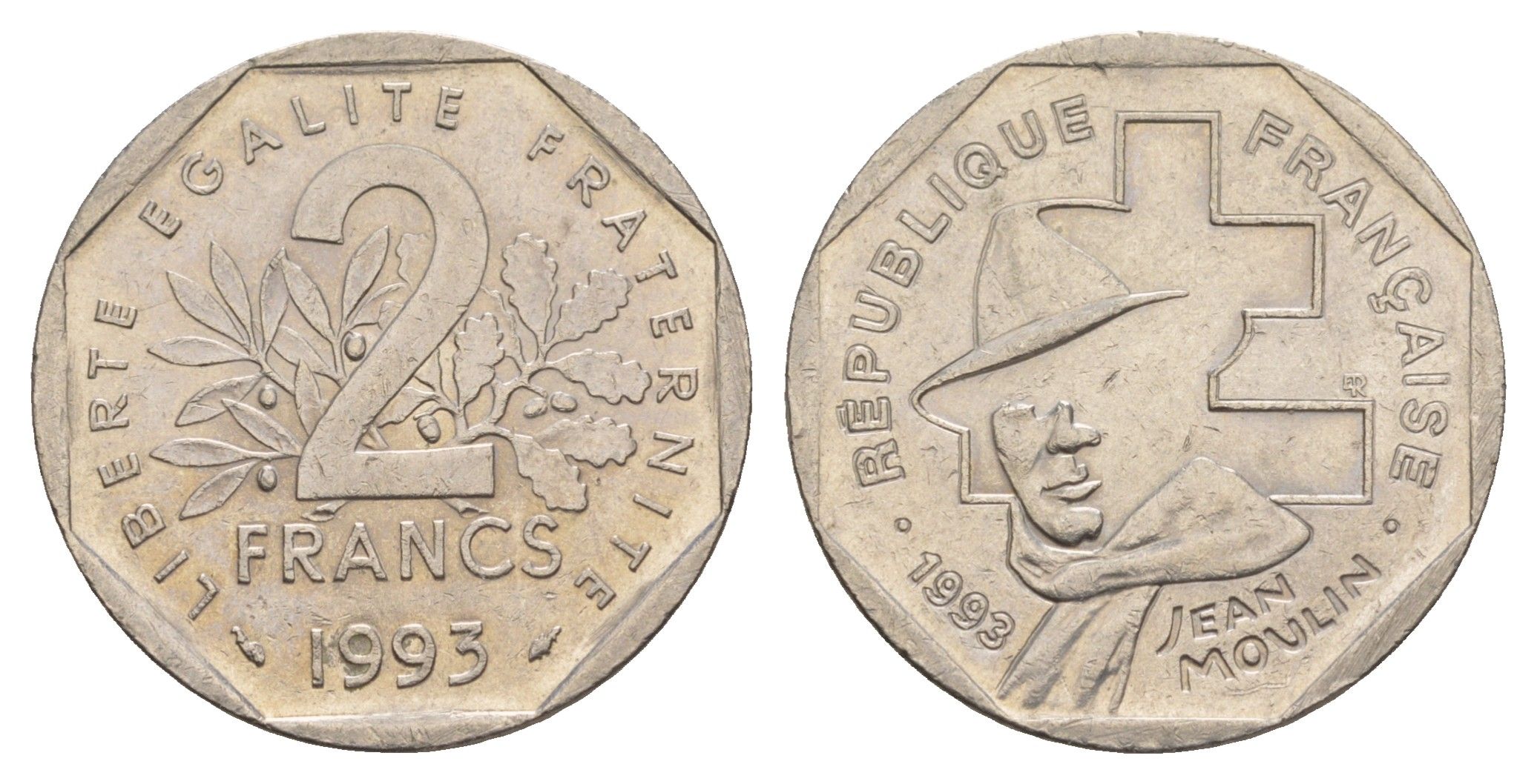 Франция 2 франка 1993 50 лет Национальному движению сопротивления KM 1062 никель  aUNC  4660-236