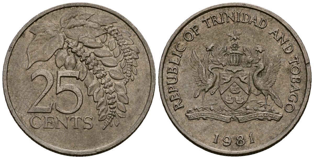 Тринидад и Тобаго 25 центов 1981 цветок дикая пуансеттия KM 32 медно-никель 4176-213
