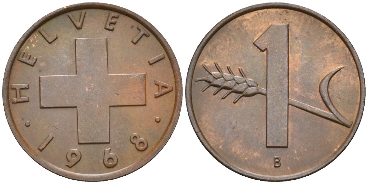 Швейцария 1 раппен 1968 В KM 46 бронза 4549-142