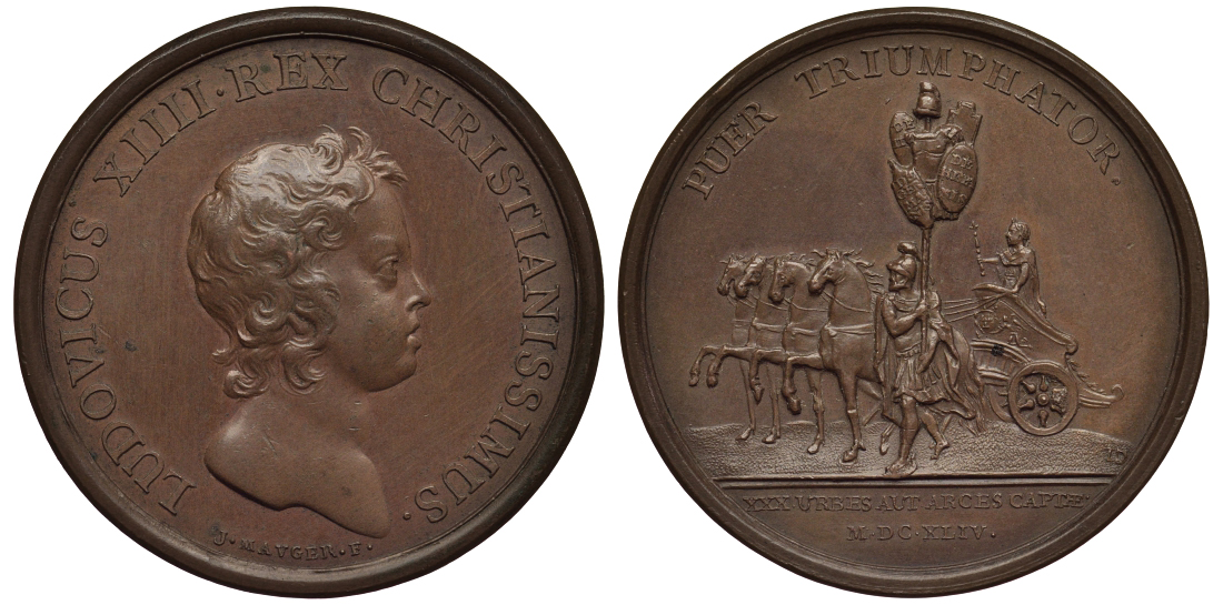 Франция медаль 1644 Людовик XIII, въезд на колеснице, вес 28,4 г., диаметр 40 мм., бронза 00-808-63