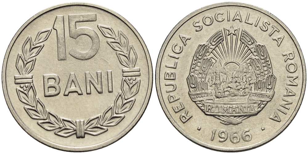 Румыния 15 бани 1966 KM 93 сталь плакированная никелем 4511-235