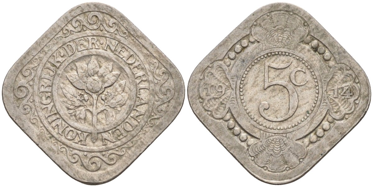 Нидерланды 5 центов 1914 Вильгельмина (1890-1948) KM 153 медно-никель 4586-717