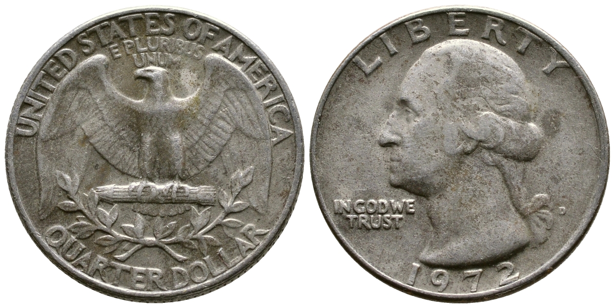 США 25 центов (квотер) 1972 D, Вашингтон KM 164а медь плакированная медно-никелем 57-615