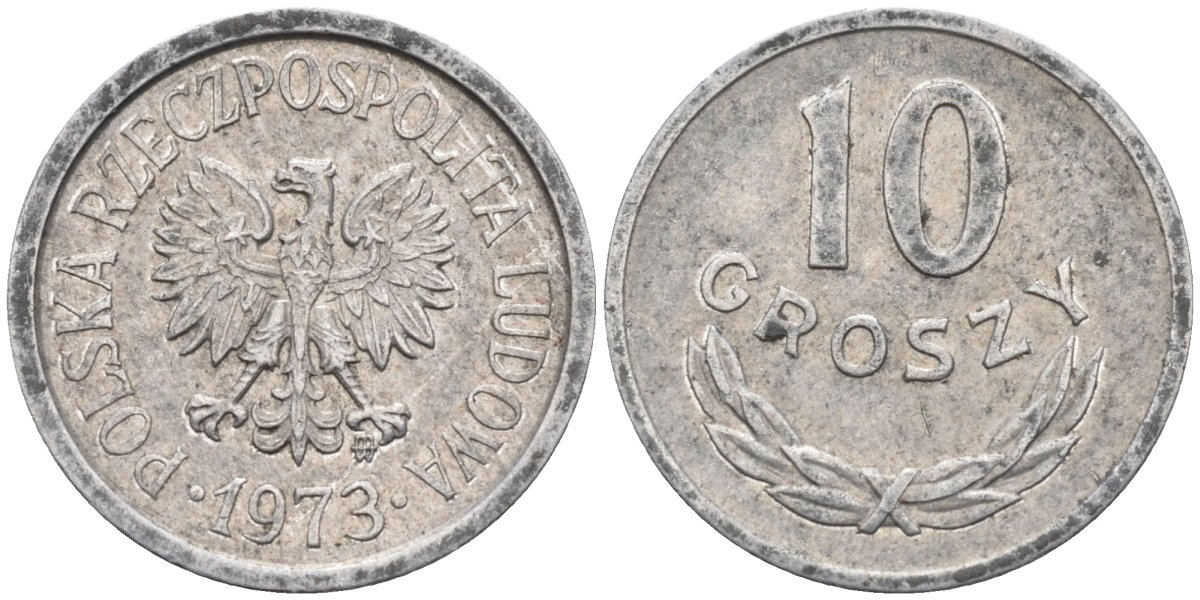 Польша 10 грошей 1973 MW, Народная Республика KM АА47, Parchimowicz 206l алюминий 4580-615