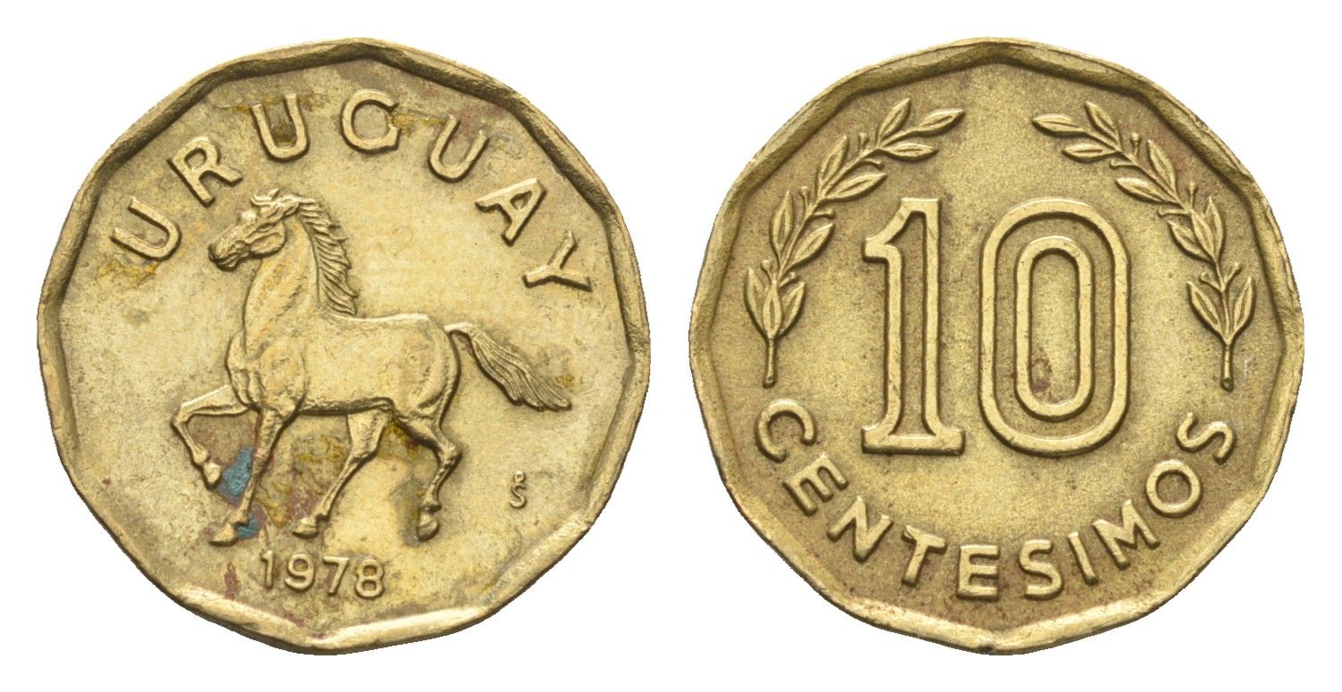 Уругвай 10 сентесимо 1978 KM 66 алюминиевая бронза 4664-367