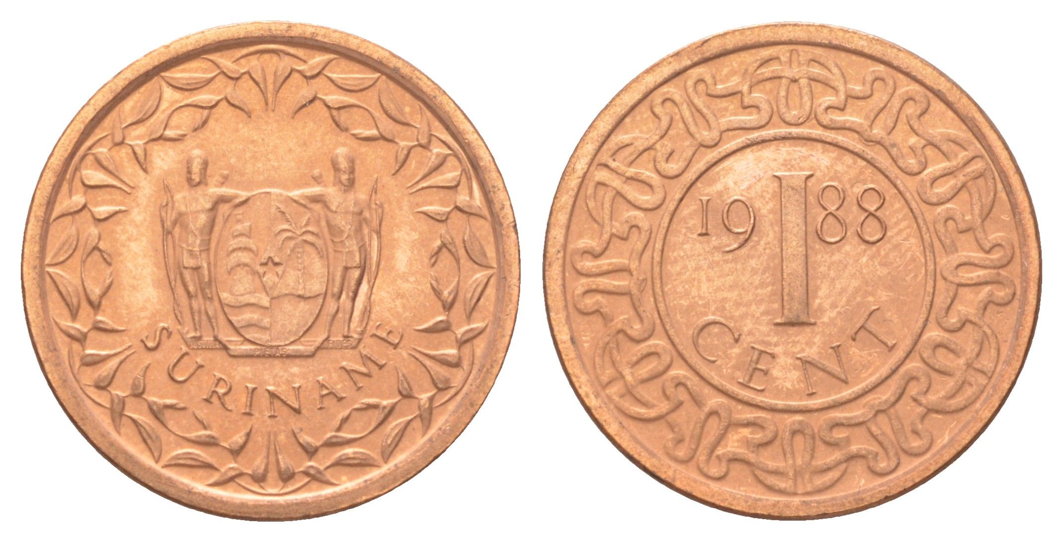 Суринам 1 цент 1988 редкий год KM 11b сталь плакированная медью UNC 4625-261