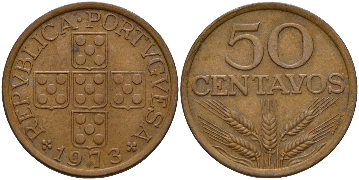 Португалия 50 сентаво 1973 KM 596 бронза 212-755