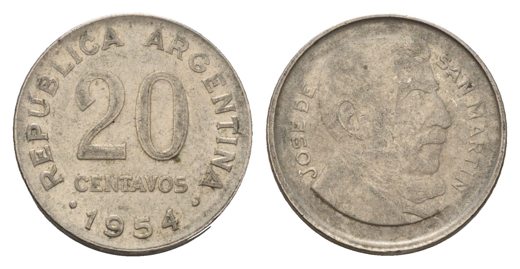 Аргентина 20 сентаво 1954 KM 52 сталь плакированная никелем 4679-827