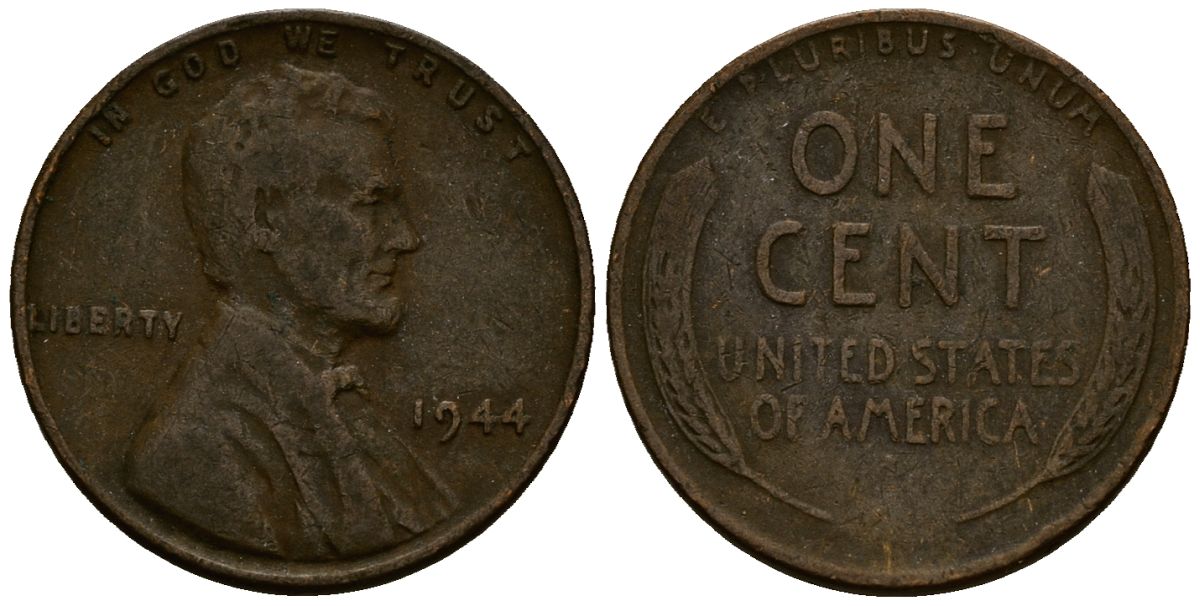 США 1 цент 1944 Линкольн KM A132 медь цинк 4164-832