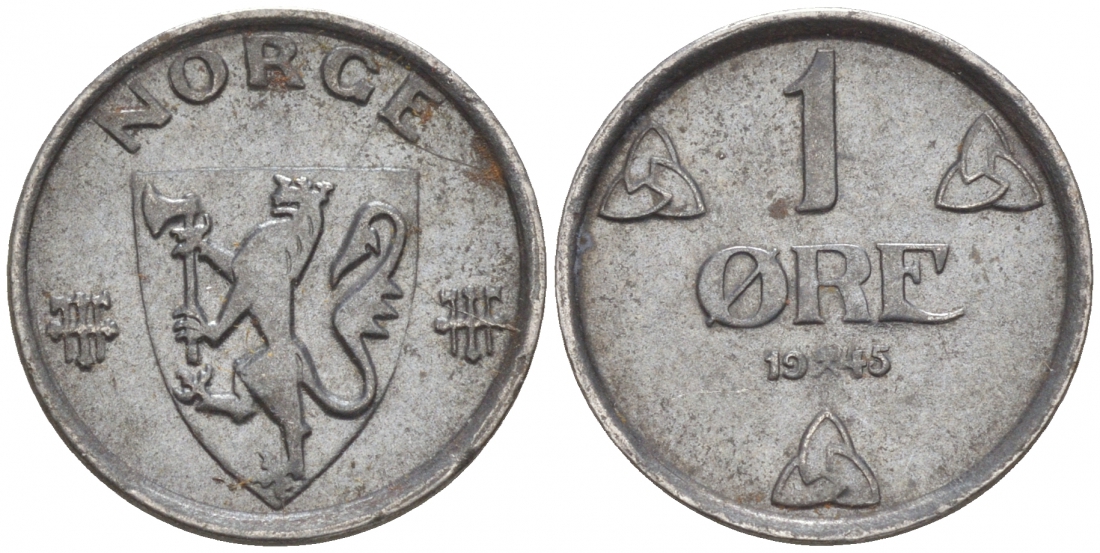 НОРВЕГИЯ 1 ЭРЕ 1945 ХОКОН VII KM 387 железо 44-1012