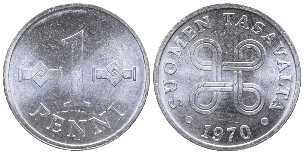Финляндия 1 пенни 1970 KM 44а алюминий 100-1264