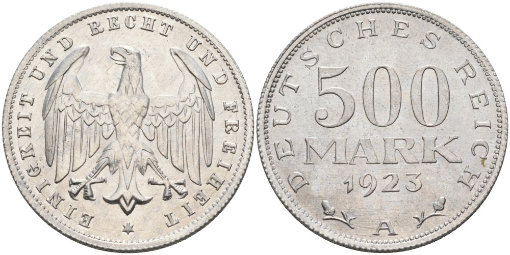Германия 500 марок 1923 А KM 36, J.305 алюминий UNC 4574-846