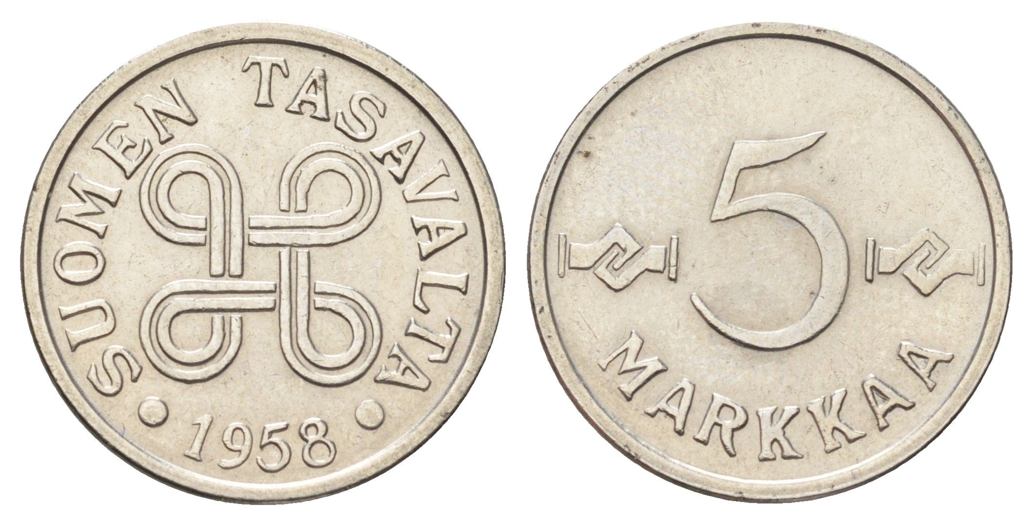 Финляндия 5 марок 1958 KM 37a железо плакированное никелем 4668-867