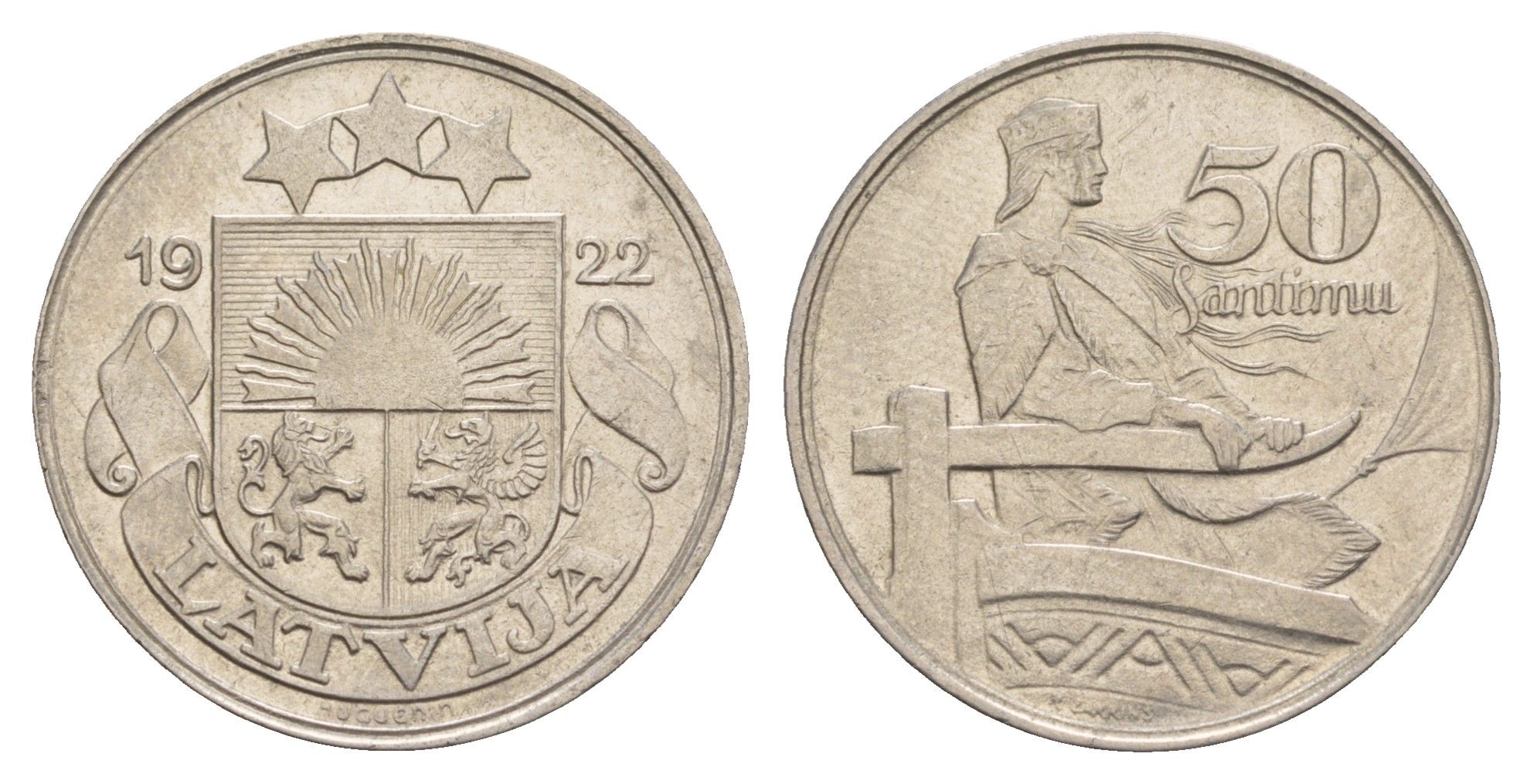 Латвия 50 сантимов 1922 год-тип KM 6 никель aUNC 4657-736