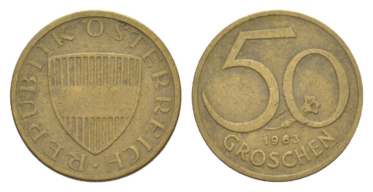 Австрия 50 грошей 1963 KM 2885 алюминиевая бронза 4632-651