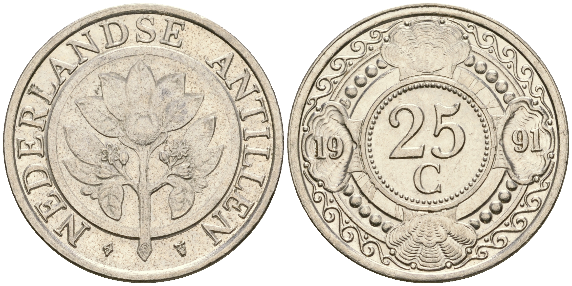 Нидерландские Антилы 25 центов 1991 Беатрикс (1980-2013) KM 35 сталь плакированная никелем 4364-1821