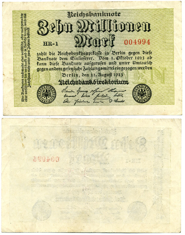 ГЕРМАНИЯ 10000000 МАРОК 1923 Pick 93 бумага 3295-51-3