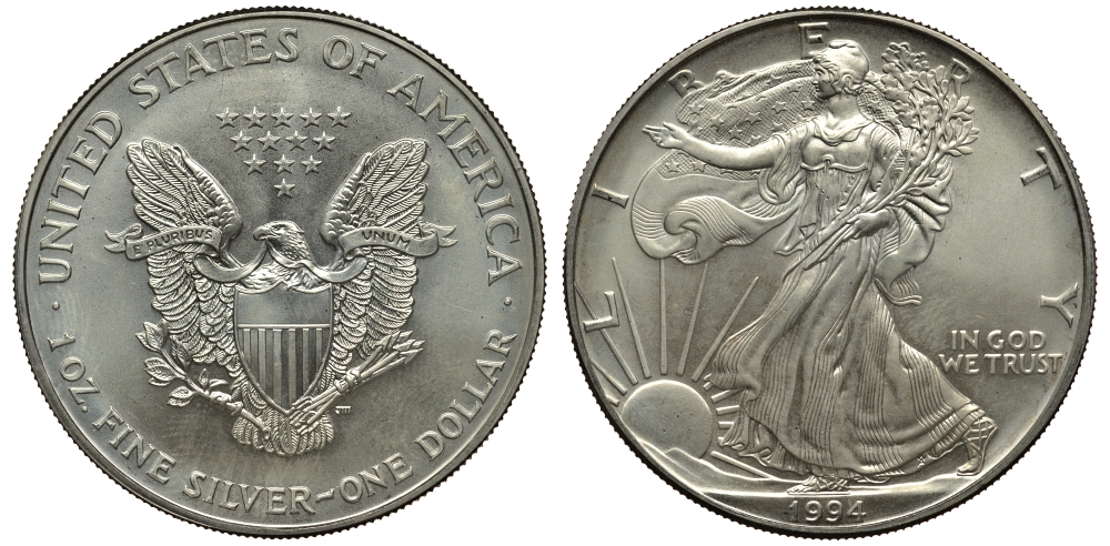 США 1 доллар 1994 шагающая свобода KM 273 серебро UNC 1084-6-34