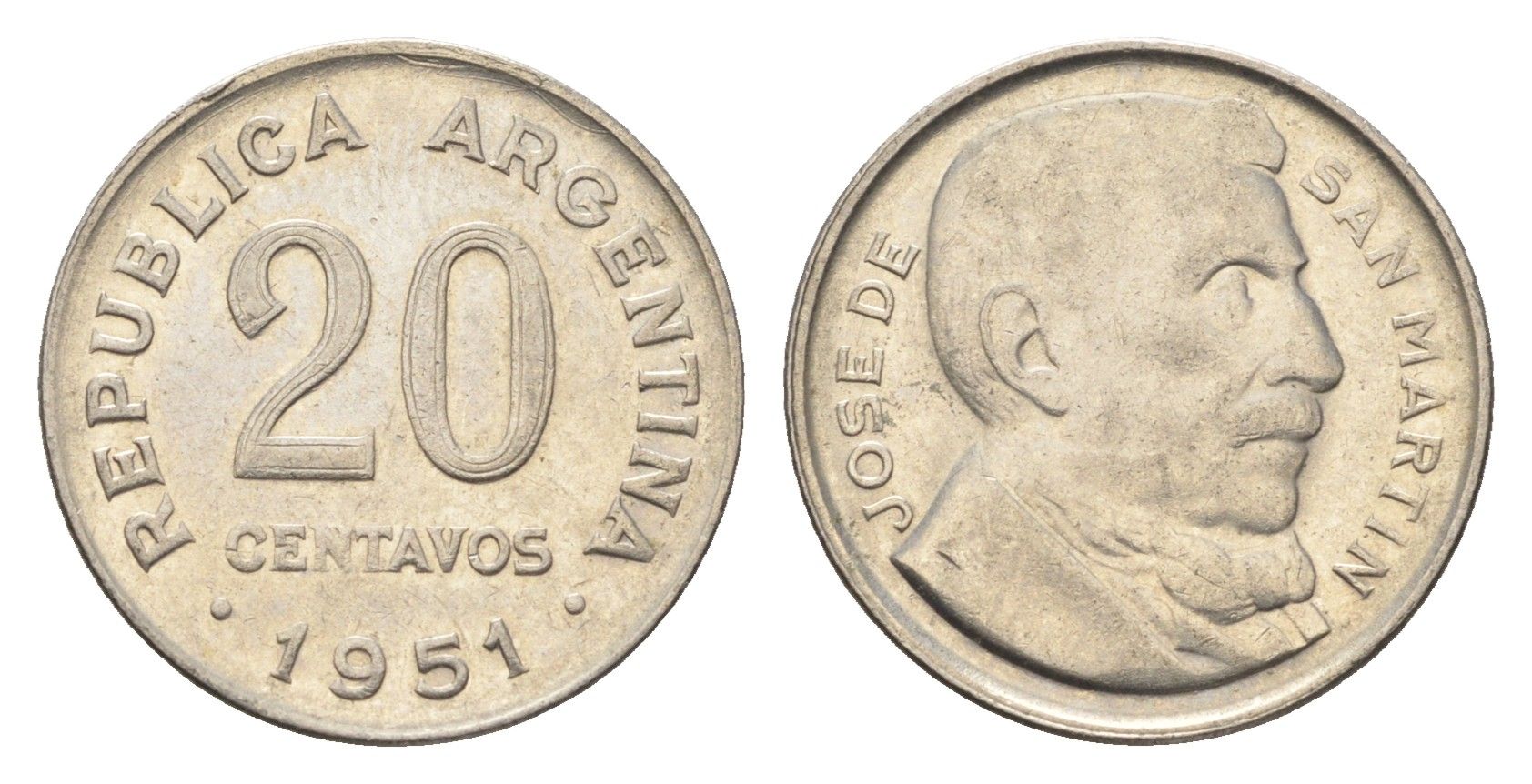 Аргентина 20 сентаво 1951 KM 48 медно-никель 4664-616