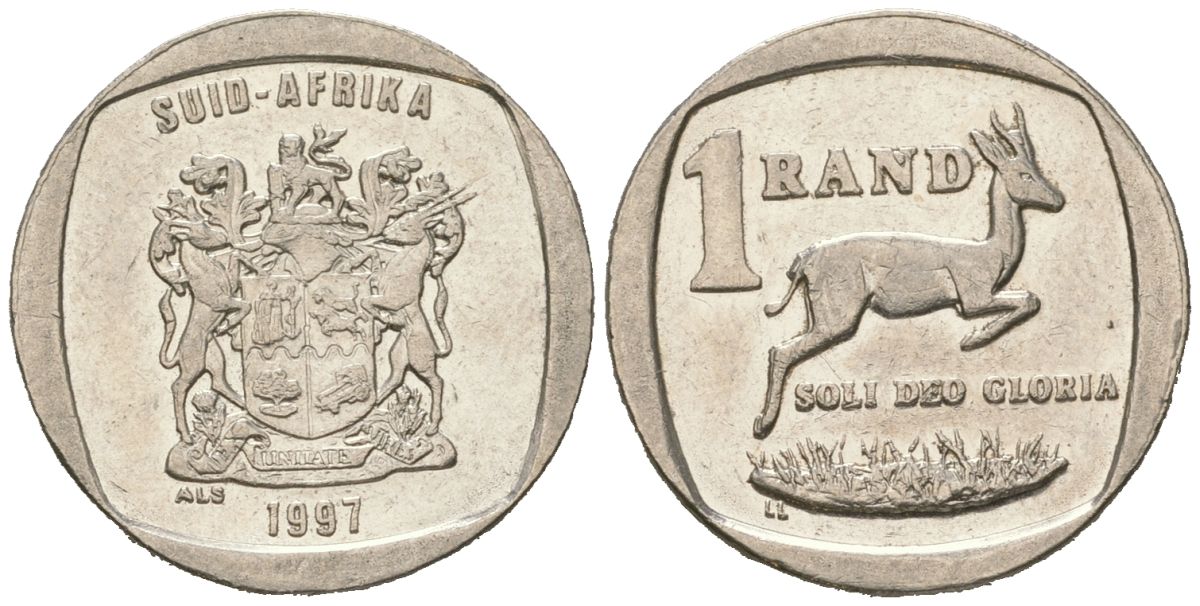 ЮАР 1 ранд 1997 KM 164 медь плакированная медно-никелем 4611-531