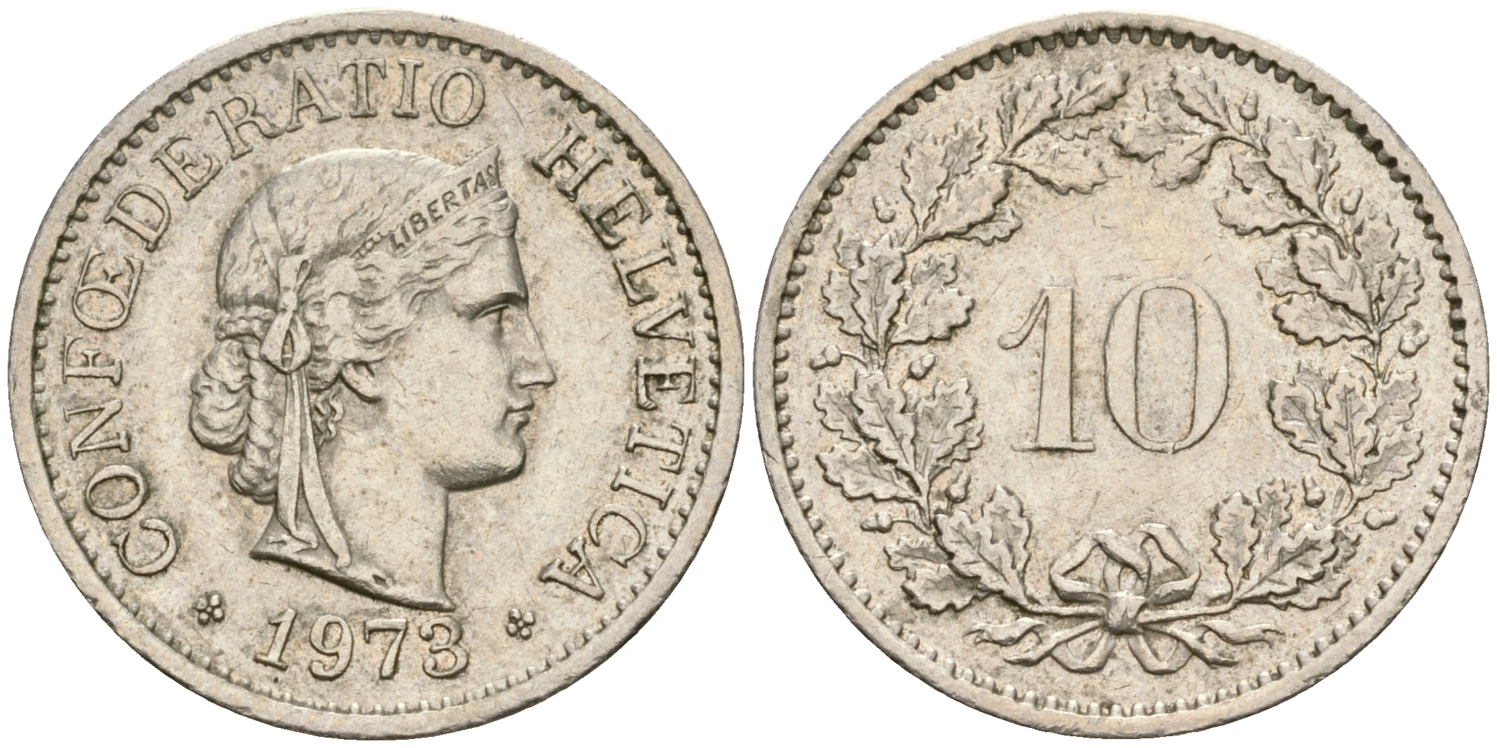 Швейцария 10 раппенов 1973 KM 27 медно-никель 4364-1337