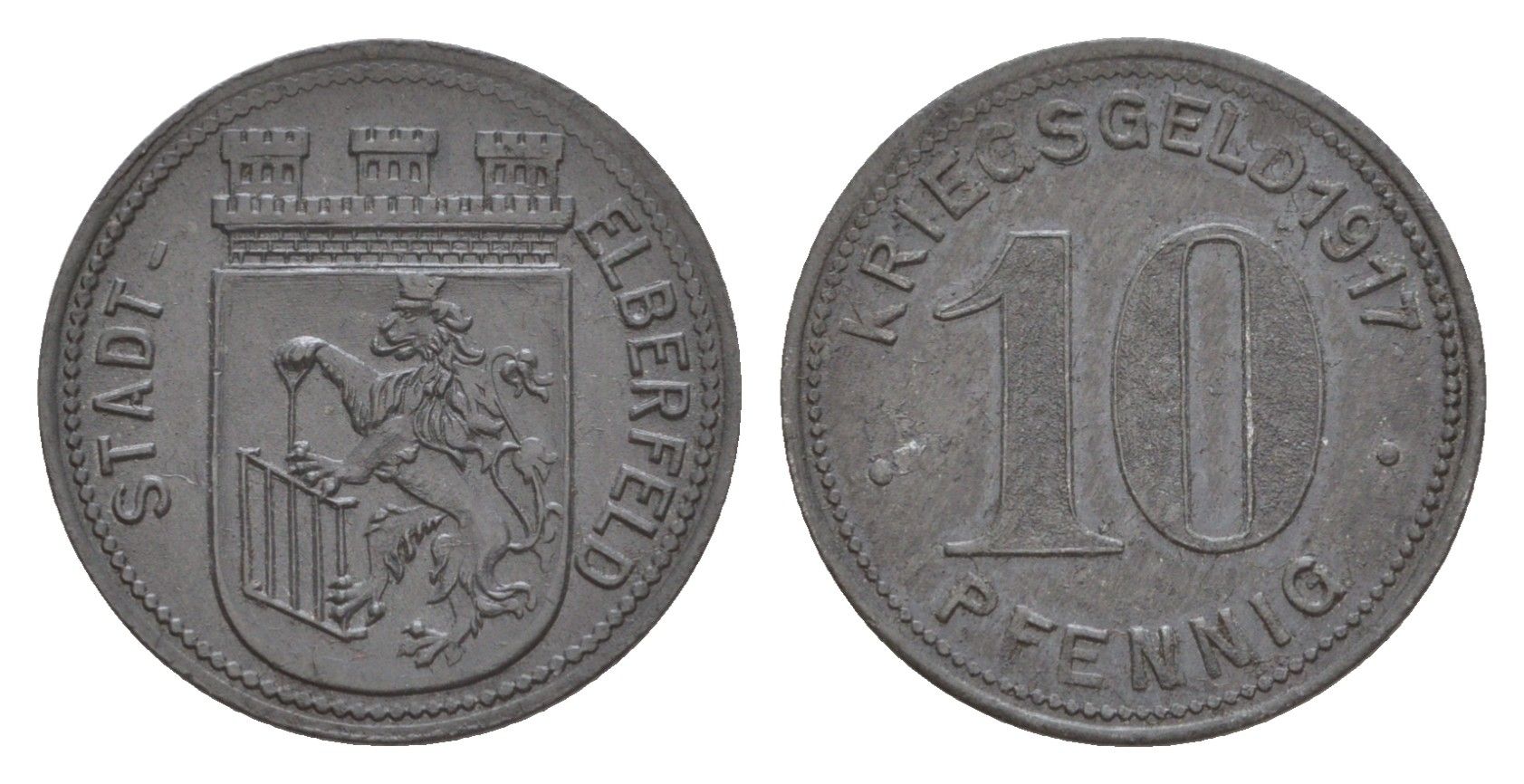 Эльберфельд 10 пфеннигов 1917 Funck 111.2, Men05 6413.2, Men18 8040.2 цинк UNC 4532-1232