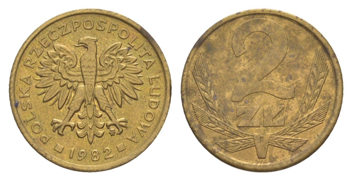 Польша 2 злотых 1982 Y 80.1 латунь aUNC 4626-917
