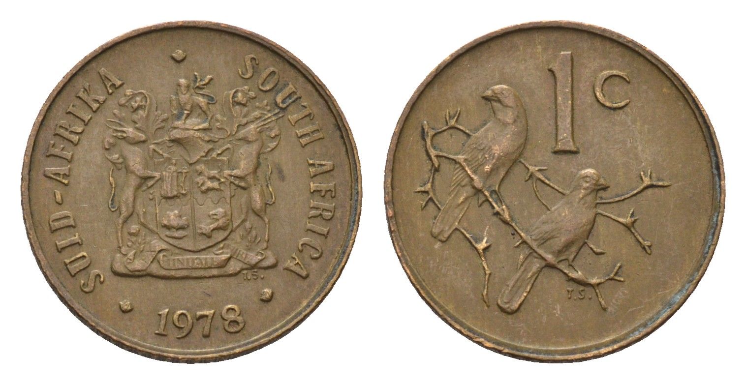 ЮАР 1 цент 1978 герб, капские воробьи KM 82 бронза 4690-1226