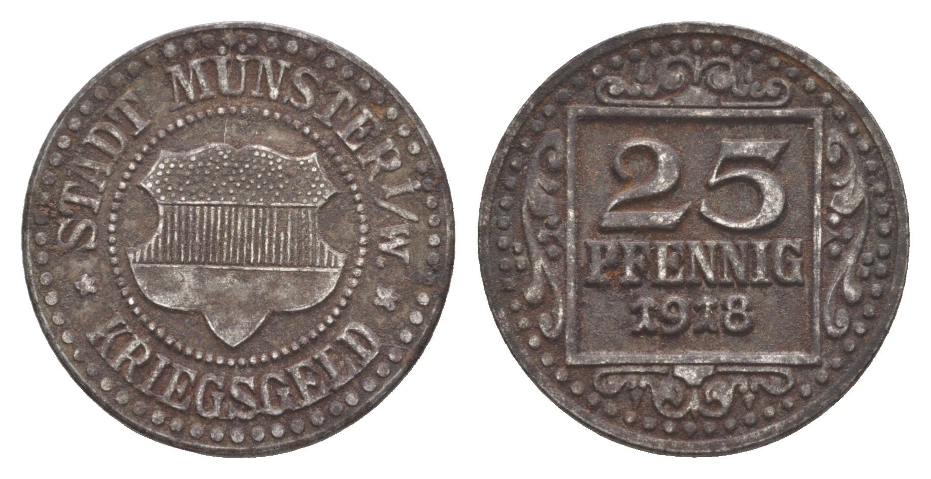 Мюнстер в Вестфалии 25 пфеннигов 1918 Funck 350.4, Men18 22668.3 железо 4642-447