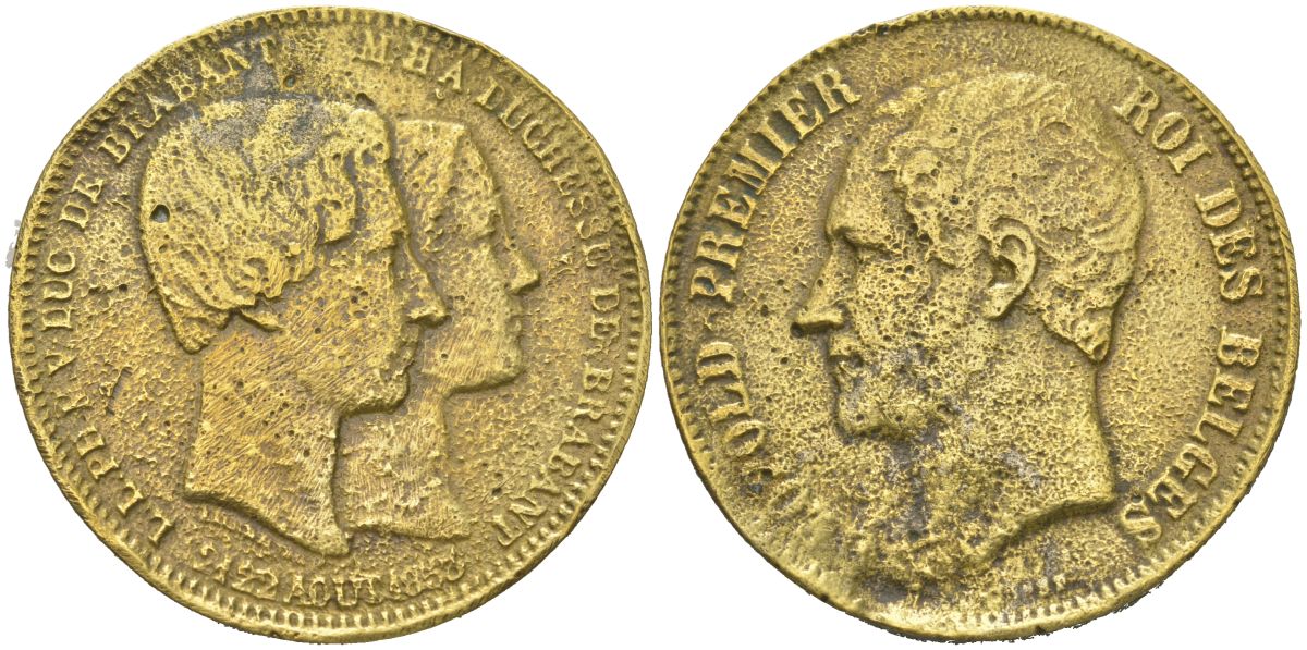 Бельгия КОПИЯ 100 франков 1853 желтый металл 01-236-31