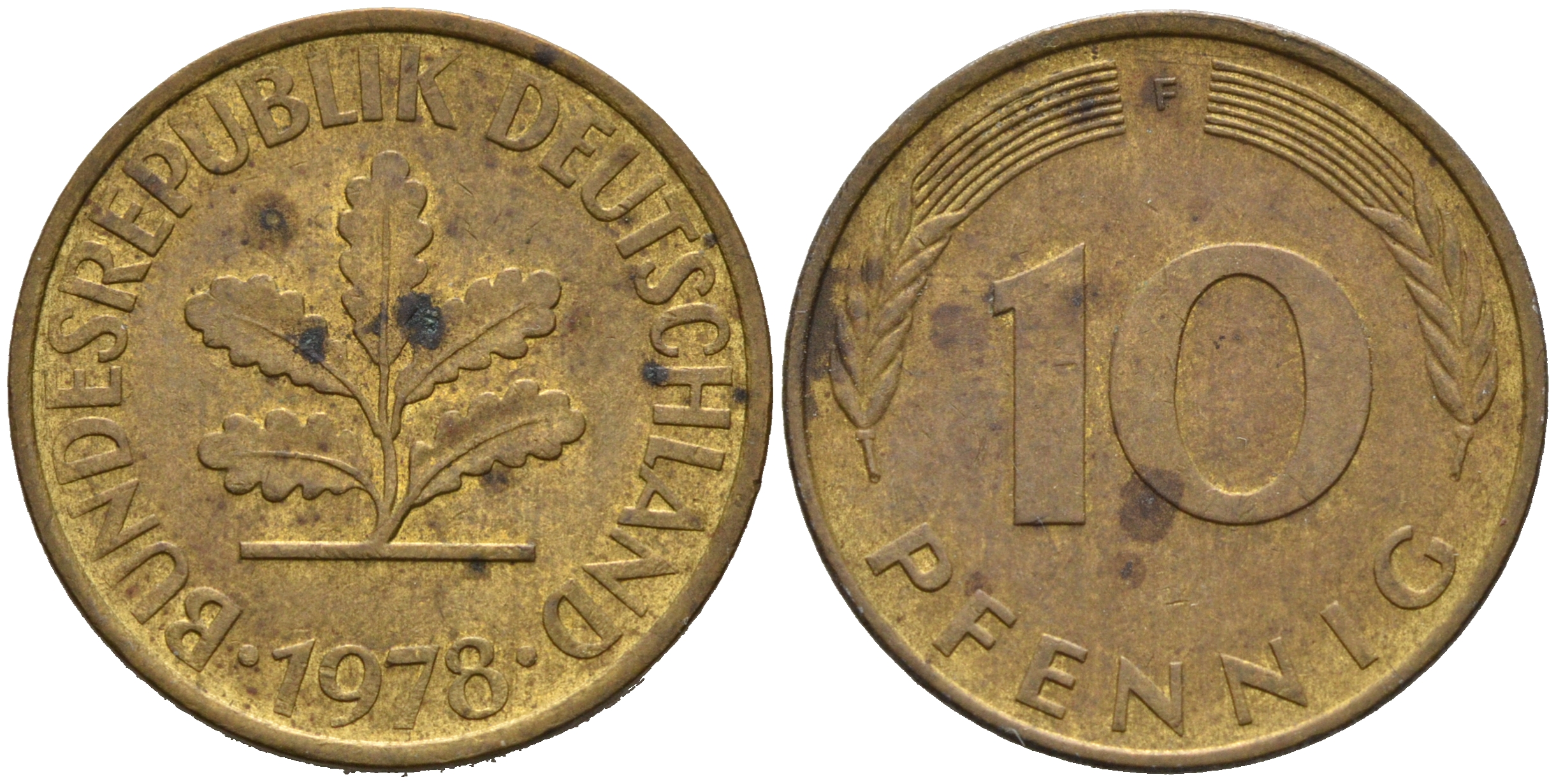 ФРГ 10 ПФЕННИГОВ 1978 F KM 108, J.383 сталь плакированная латунью 75-643