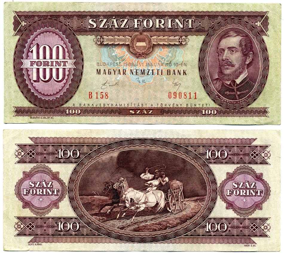 ВЕНГРИЯ 100 ФОРИНТОВ 1989 10 ЯНВАРЯ 1989, ЛАЙОШ КОШУТ Pick 171h бумага 8605-18-3-2