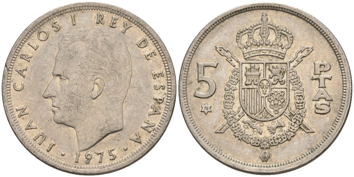 Испания 5 песет 1975 (76) Хуан Карлос I (1975-2014) KM 807 медно-никель 4155-622