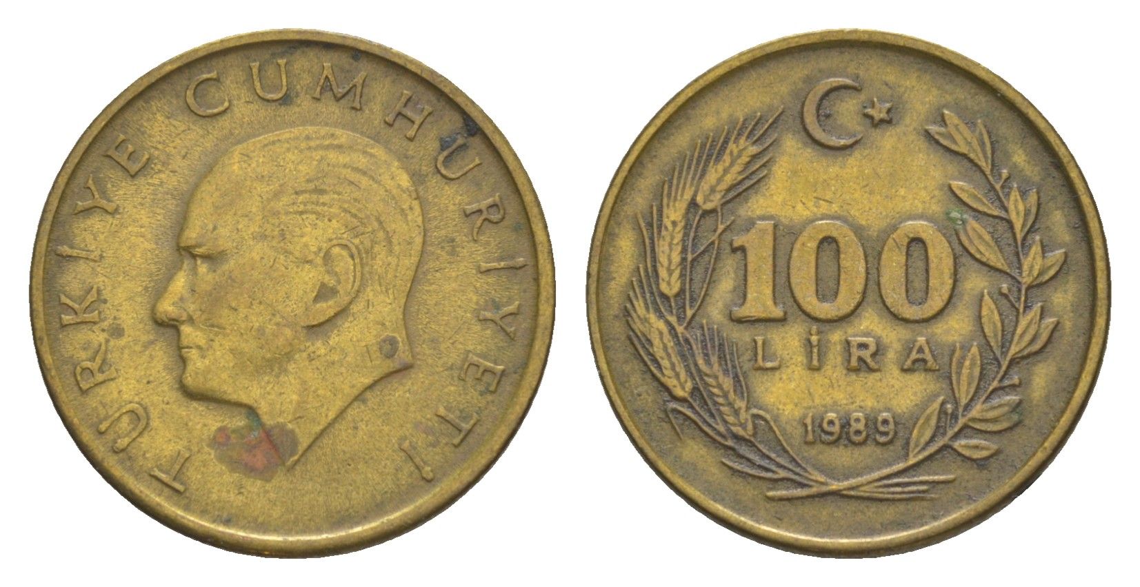 Турция 100 лир 1989 Кемаль Ататюрк KM 988 алюминиевая бронза 4577-855