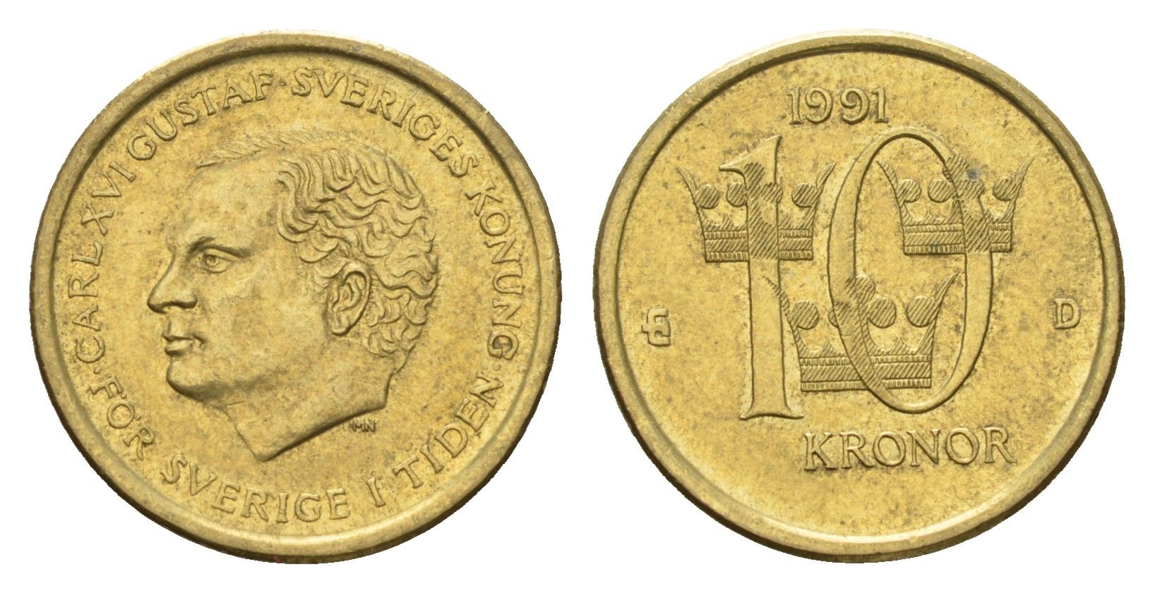 Швеция 10 крон 1991 Карл XVI Густав (1973- ) KM 877 нордик 183-353