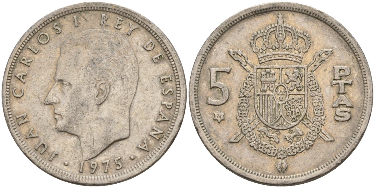 Испания 5 песет 1975 (76) Хуан Карлос I (1975-2014) KM 807 медно-никель 4155-617