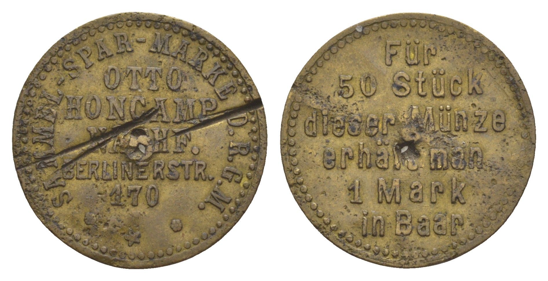 Германия "сберегательная марка" посвященная Отто Хампель ND Men05 10005.1 латунь 4638-226