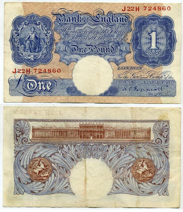 Англия 1 фунт ND (1940-1948) подпись Peppiatt Pick 367 а бумага 451-125-1