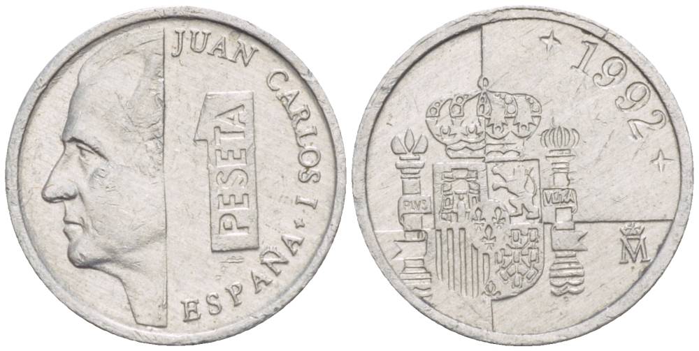 ИСПАНИЯ 1 ПЕСЕТА 1992 ХУАН КАРЛОС I (1975-) KM 832 алюминий 4549-234