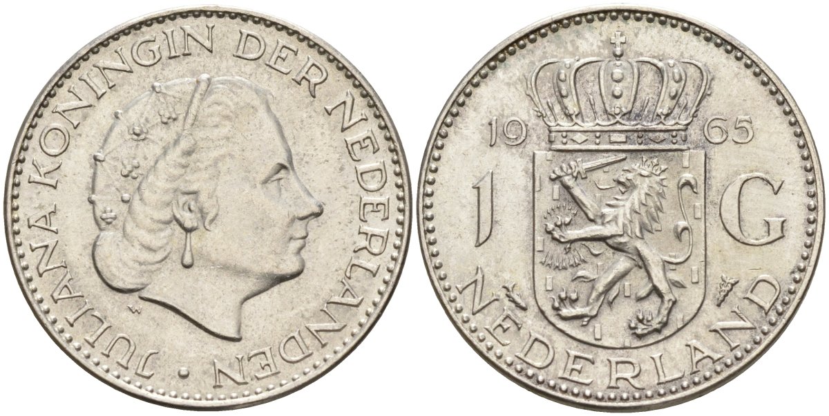 Нидерланды 1 гульден 1965 Юлиана (1948-1980) KM 184 серебро 4126-1137