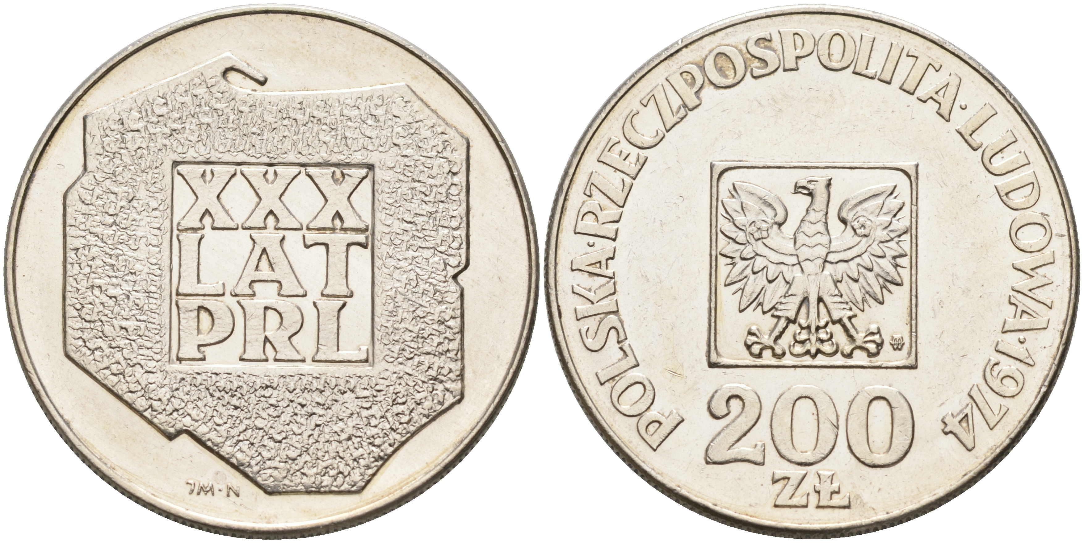 Польша 200 злотых 1974 MW, 30 лет Народной Республике KM 72, Parchimowicz 304а серебро 88-323