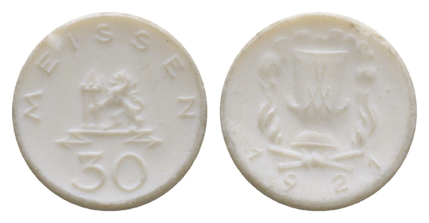 Майсен 30 пфеннигов 1921 Men05 16521.5, Men18 20725.5, Scheuch 168n фарфор 1094-7-13