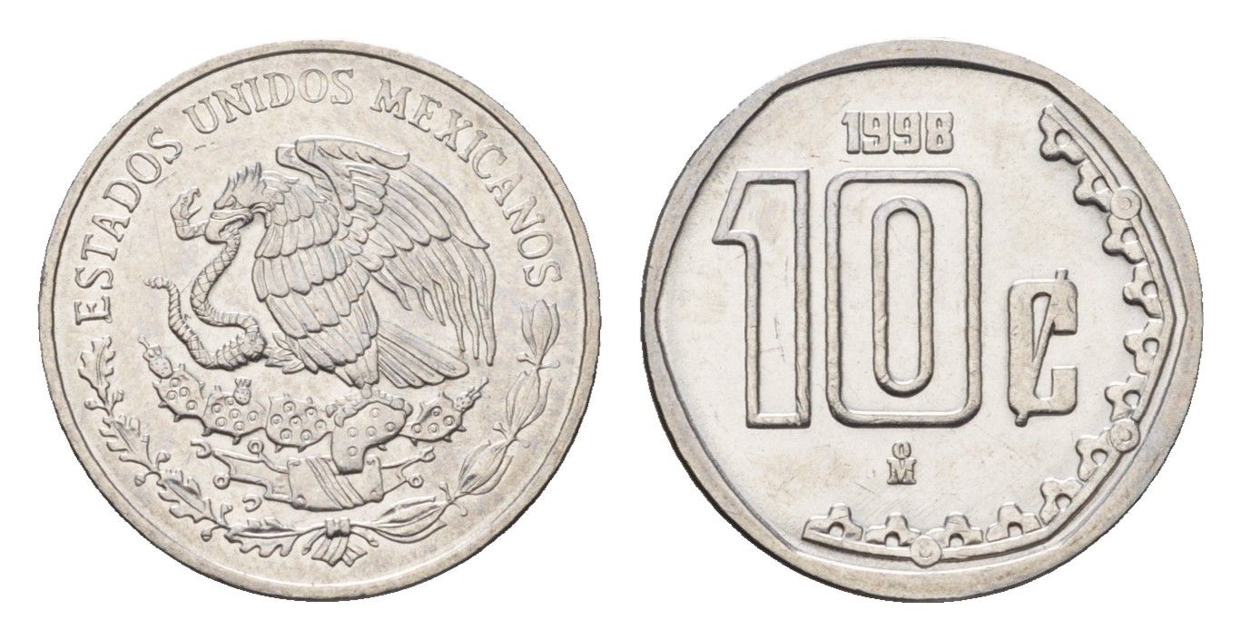 Мексика 10 сентаво 1998 KM 547 нержавеющая сталь UNC 4684-1251