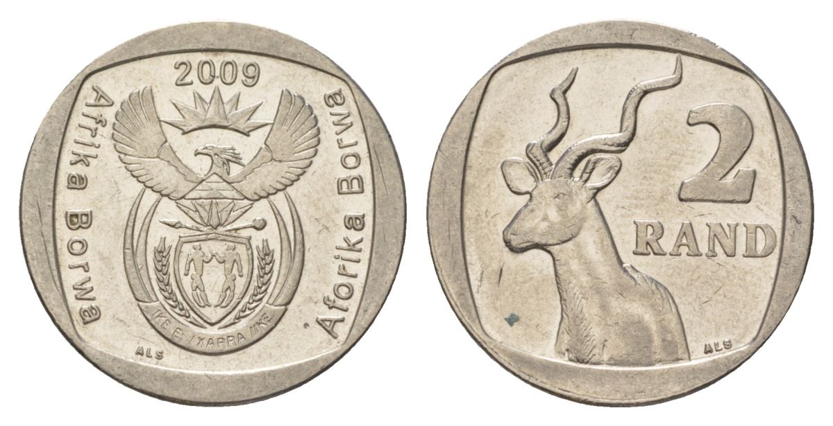 ЮАР 2 ранда 2009 KM 469 медь плакированная никелем aUNC 4628-231