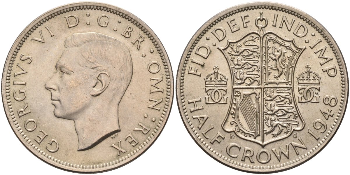Великобритания 1/2 кроны 1948 Георг VI (1936-1952) KM 866, Spink 4101 медно-никель аUNC 4565-333