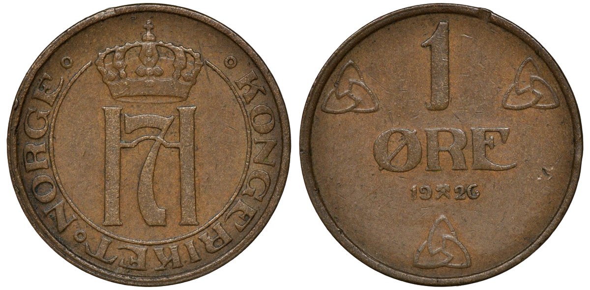 НОРВЕГИЯ 1 ЭРЕ 1926 ХОКОН VII (1905-1957) KM 367 бронза 72-1035