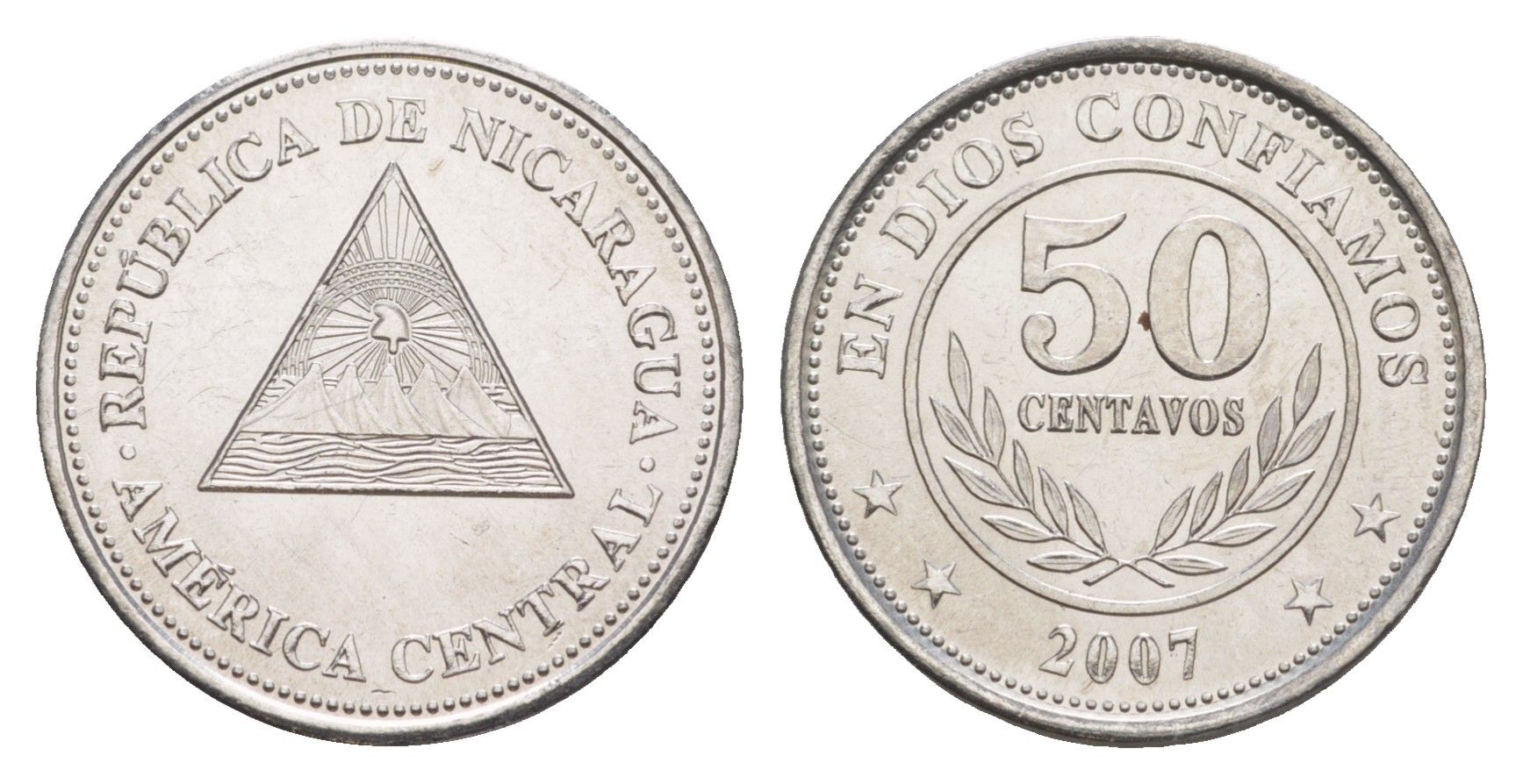 Никарагуа 50 сентаво 2007 KM 88b сталь плакированная никелем UNC 4640-1048