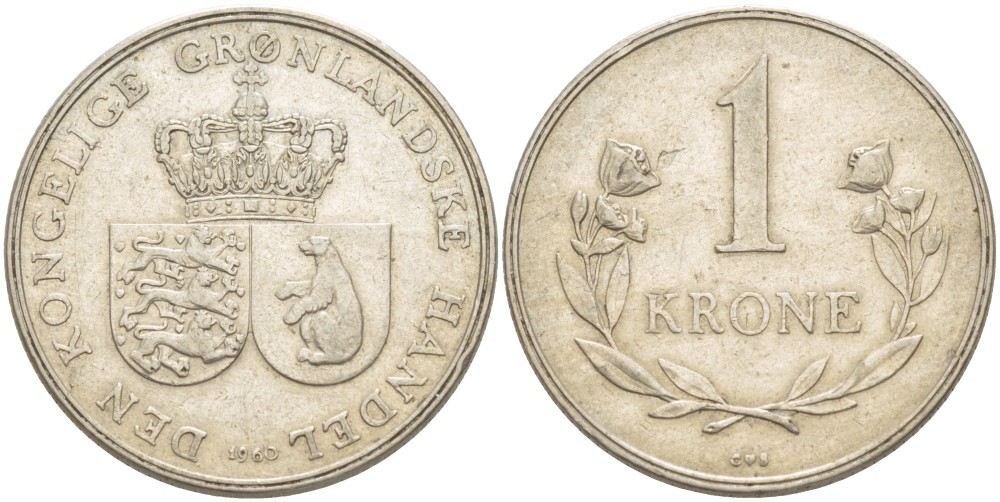 Гренландия 1 крона 1960 КМ 10а медно-никель 1520-432
