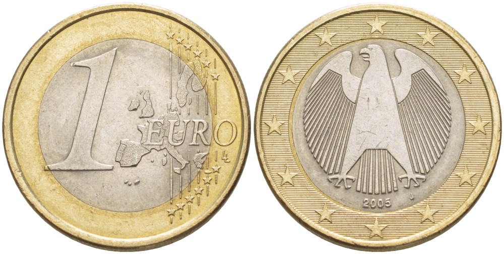 ФРГ 1 евро 2005 J KM 213 биметалл 4543-512