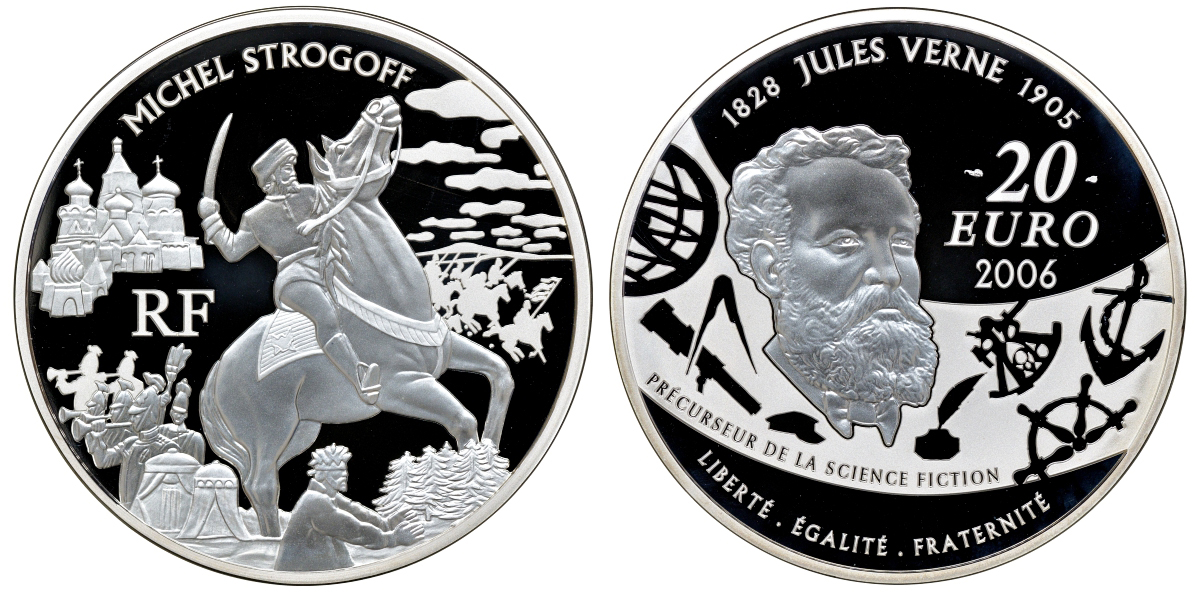 Франция 20 евро 2006 Жюль Верн Михаил Строгов. 155.5 гр  № 365 серебро PROOF 4-3-5-20